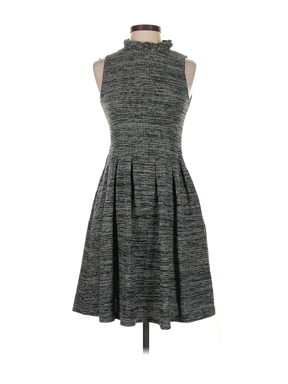 GANNI Anthropologie Pinnacle Tweed Knit Ruffle Neck Fit & Flare Dress – XS